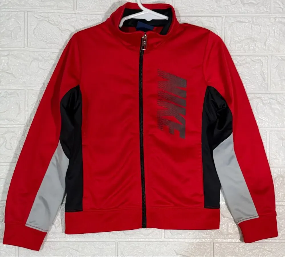 Nike Boys 4T Red Black Gray Colorblock Full-Zip Track Jacket